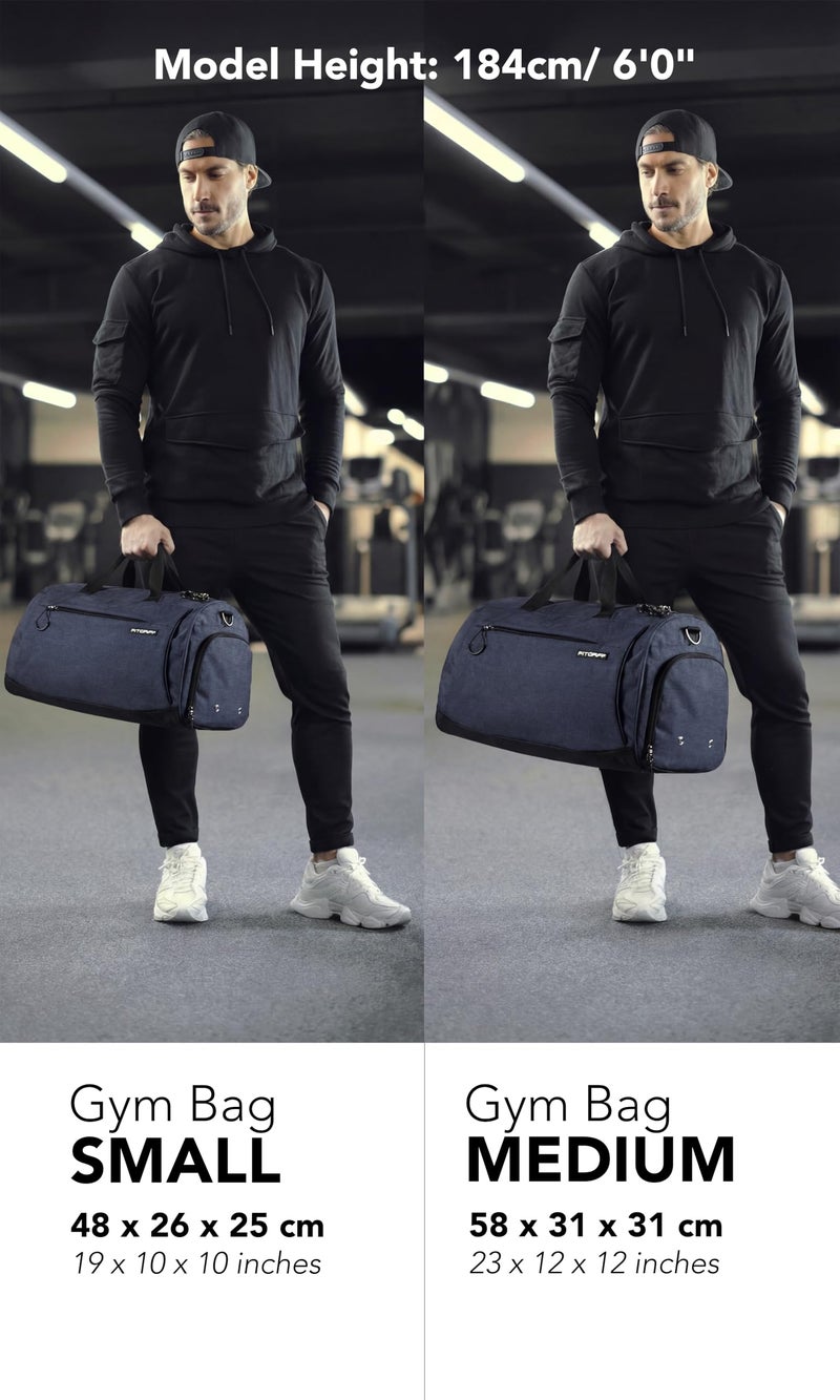 FitgriffÂ® Gym Bag V1 for Men & Women with Shoe & Wet Compartment - Duffle Bag for Travel, Sports, Fitness & Workout (Navy Blue, 23 x 12 x 12â€³ (M)) - Image 3